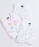 Polka Tots Pack Of 3 Cotton Sleeveless Floral Printed Jhablas - White