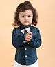 Polka Tots Cotton Full Sleeves Striped Shirt With Bow Tie  - Blue