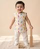 Polka Tots Cotton Sleeveless Dinosaur Printed Top & Pant Set - Multicolor