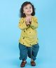 Polka Tots Silk Full Sleeve Flower Embroidered Kurta With Dhoti  - Green