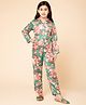 Piccolo Satin Woven Full Sleeves Floral Printed Night Suit - Green