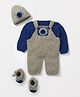 Mayra Knits Cute Dungaree Set With Cap - Grey & Blue