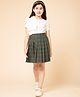 Piccolo Cotton Half Sleeves Checks Skirt With Top Set - Green