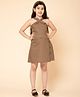 Piccolo Cotton Sleeveless Cross Neck Dress With Button - Brown