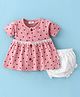 Mom's pet Cotton Hearts Printed & Lace Detailed Dress With Bloomer - Peach