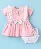 Mom's pet Cotton Smoked Floral Applique Dress With Bloomer - Pink