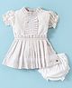 Mom's pet Muslin Cotton Half Sleeves Checked & Lace Detailed Dress With Bloomer - White
