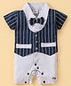 Mom's pet Half Sleeves Striped Mock Style Waistcoat With Bow Detailed Romper - Grey