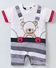 Mom's pet Half Sleeves Striped & Bear Embroidered Romper - Grey