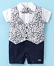 Mom's pet Half Sleeves Abstract Printed Mock Style Waistcoat With Bow Detailed Romper - Navy Blue