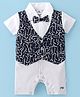 Mom's pet Half Sleeves Abstract Printed Mock Style Waistcoat With Bow Detailed Romper - Grey