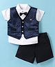 Mom's pet Cotton Half Sleeves Solid Shirt & Shorts With Abstract Printed Koti & Bow Set - Blue
