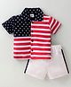 Mom's pet Cotton Half Sleeves USA Flag Printed Shirt & Shorts - Navy Blue