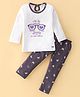Mom's pet Cotton Woven Full Sleeves Goggle Printed Top & Pajama Set - White