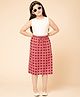 Piccolo Rayon Sleeveless Geometric Print Long Slit Skirt With Vest Tee - Red