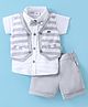 Mom's pet Cotton Half Sleeves Solid Shirt & Shorts With Striped Koti - Grey