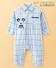 Babyoye 100% Cotton Knit Full Sleeves Collar neck Checkered Rompers with Bear Applique - Light Blue