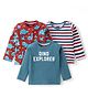 Babyhug Cotton Knit Full Sleeves T-Shirt with Dino & Striped Print Pack of 3 - Multicolor