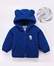 Kookie Kids Full Raglan Sleeves Front Open Hooded Fur Winter Jacket with Ears Applique & Dino Patch Detailing - Blue