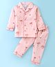 Child World Poplin Woven Full Sleeves Front Open Night Suit With Beach Theme Print - Pink