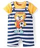 Babyhug Single Jersey Knit Half Sleeves  Lion Printed T-Shirt & Striped Dungaree Style Romper Set - Navy Blue & Orange