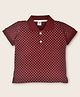 Kiwi 100% Cotton Half Sleeves Polka Dots Printed Polo Tee - Maroon