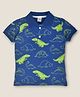 Kiwi 100% Cotton Half Sleeves Dinosaur Printed Polo Tee - Blue