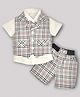 Kiwi Half Sleeves Solid Shirt With Checked Coordinating Waistcoat & Shorts Set - Grey