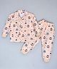 Kiwi 100% Cotton Woven Full Sleeves Animals Printed Coordinating Night Suit - Peach