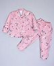 Hrit 100% Cotton Woven Full Sleeves Floral & Bird Printed Coordinating Night Suit Set - Pink