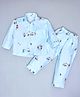 Kiwi 100% Cotton Woven Full Sleeves Cartoons Printed Coordinating Night Suit Set - Blue