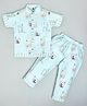Kiwi 100% Cotton Woven Half Sleeves Baby Animals Printed Coordinating Night Suit Set - Blue
