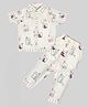Kiwi 100% Cotton Woven Half Sleeves Baby Animals Printed Coordinating Night Suit Set - White