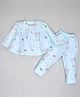 Kiwi 100% Cotton Woven Full Sleeves Honey Bee Printed Coordinating Night Suit Set - Blue