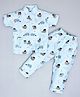 Kiwi 100% Cotton Woven Half Sleeves Bear Printed Coordinating Night Suit Set - Sky Blue