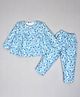 Kiwi 100% Cotton Woven Full Sleeves Floral Printed Coordinating Night Suit Set - Blue