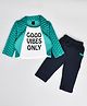 Kiwi 100% Cotton Full Sleeves Checked Tee With Attached Jacket  &  Pant Set - Green