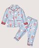 Kiwi 100% Cotton Woven Full Sleeves Hot Air Balloon Printed Coordinating Night Suit Set - Blue