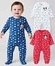 Babyhug Disney Interlock Knit Full Sleeves Sleep Suit with Star Print & Mickey Mouse Graphics Pack of 3 - Red Blue & White