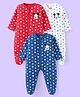 Babyhug Disney Interlock Knit Full Sleeves Sleep Suit with Star Print & Mickey Mouse Graphics Pack of 3 - Red Blue & White