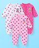 Babyhug Disney Interlock Knit Full Sleeves Sleep Suits With Minnie Mouse & Friends Graphics Pack of 3 - White Pink & Dark Pink