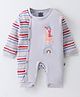 Mini Taurus Cotton Knit Full Sleeves Romper With Animal Print & Stripes - Grey
