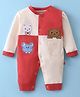 Mini Taurus Cotton Knit Full Sleeves Romper With Cut & Sew Design & Animal Patch Detailing - Red