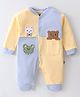 Mini Taurus Cotton Knit Full Sleeves Romper With Cut & Sew Design & Animal Patch Detailing - Blue