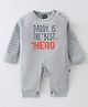 Mini Taurus Cotton Knit Full Sleeves Romper With Stripes & Text Embroidery - Light Grey