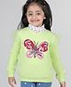 Babyhug 100% Cotton Knit Full Sleeves Sweatshirt with Sequined  Butterfly  Graphics & Frill Detailing - Lime Green