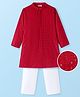 Earthy Touch Woven Full Sleeves    Sequins Embroidered Kurta Pyjama Set - Red