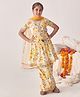Pspeaches Cotton Half Sleeve Floral Printed Empire Gotta Patti Kurta With Sharara &  Dupatta - Offwhite