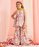 Pspeaches Cotton Sleeveless Floral Printed Regular Kurta With Sharara With Dupatta - Multi