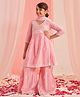 Pspeaches Cotton Rayon Three Fourth Sleeves Floral Embroidered Empire Kurta With Sharara & Dupatta -  Pink